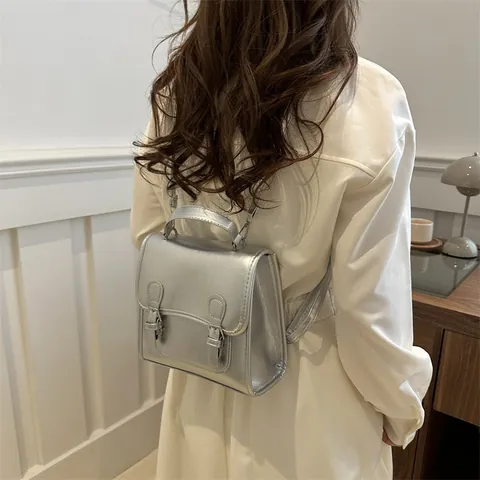Mini Zaino da Donna Vintage in Pelle PU Alla Moda Con Doppie Fibbie Tracolla Regolabile per Scuola Quotidiano