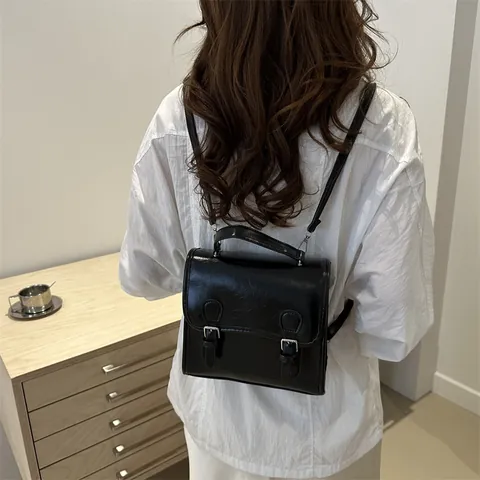 Mini Zaino da Donna Vintage in Pelle PU Alla Moda Con Doppie Fibbie Tracolla Regolabile per Scuola Quotidiano