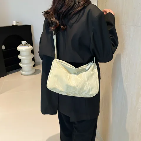 Bolso de Hombro de Cuero PU Plisado Vintage Gran Capacidad Color Sólido Tote Crossbody Con Correa Ajustable para Mujer