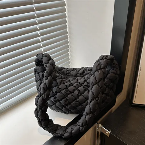 Borsa a Spalla Trapuntata Puffy da Donna Grande Capacità Texture a Bolle Borsa a Nuvola Moda Casual Pendolare Tote Chiusura a Cerniera