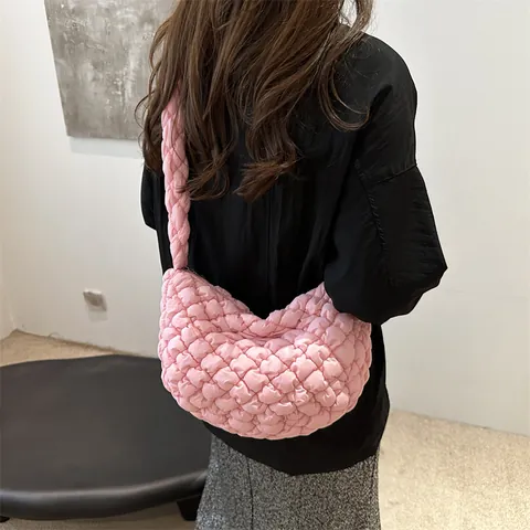 Borsa a Spalla Trapuntata Puffy da Donna Grande Capacità Texture a Bolle Borsa a Nuvola Moda Casual Pendolare Tote Chiusura a Cerniera