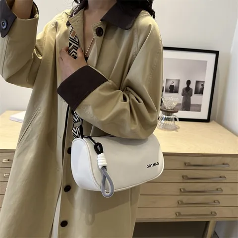 Women Fashion Canvas Pillow Bag Geometric Wide Strap Minimalist Zipper Crossbody Shoulder Bag Lightweight Daily Satchel
