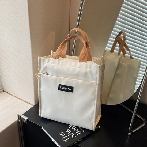 Casual Τσάντα Tote από Νάιλον Με Λαβή Αντίθεσης Χρωμάτων Μεγάλη Χωρητικότητα Τσάντα Φαγητού Με Φερμουάρ Τσάντα Γραφείου