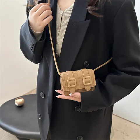 Vintage Krokodillenreliëf Mini Crossbody Tas Voor Vrouwen Trendy PU Leer Kleine Vierkante Tas Met Dubbele Gesp Klep Mode Micro Schoudertas