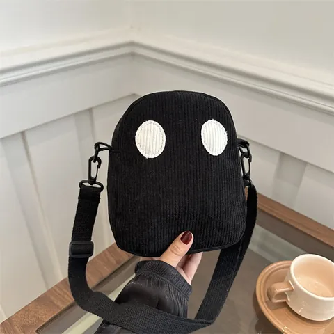 Damen Süß Cartoon Augen Cord Kleine Runde Umhängetasche Mode Lässig Mini Schultertasche Für Alltag Reisen Studententasche
