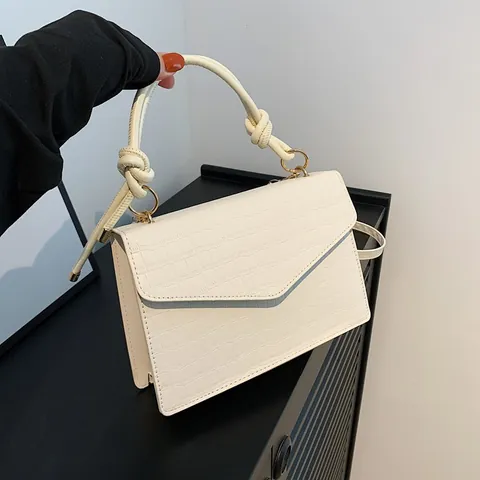 Koreanisch Vintage Krokodilmuster PU-Leder Kleine Quadratische Tasche Mit Geknotetem Griff Für Damen Retro Schulter Umhängetasche