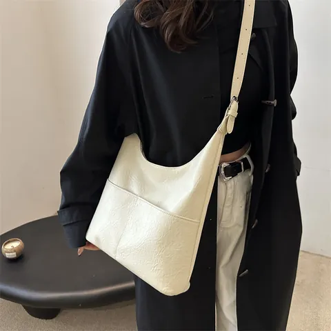 Borsa Tote Hobo Minimalista di Grande Capacità per Donna Borsa a Tracolla in Pelle PU Retro con Tracolla Regolabile Casual