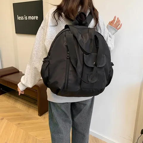 Minimalist Lightweight Nylon Backpack Multi Pocket Waterproof Handbag For Women Men Commuter Travel Casual Solid Color Bag