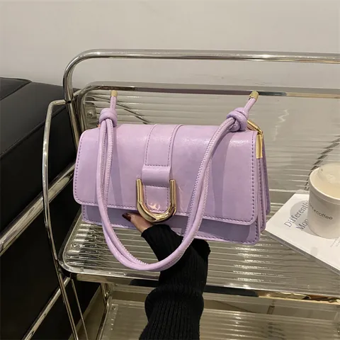 Women Vintage PU Leather Underarm Bag Minimalist Square Shoulder Bag With Metal Buckle And Knot Strap Fashion Daily Purse