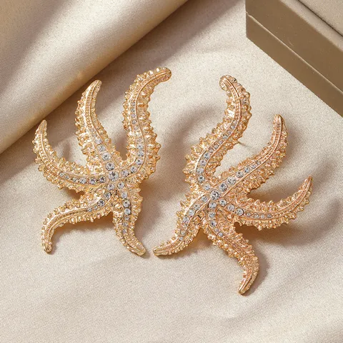 Alloy Rhinestone Flower Starfish Tassel Drop Earrings For Women Gold Plated Ball Evil Eye Geometric Stud Earrings Jewelry