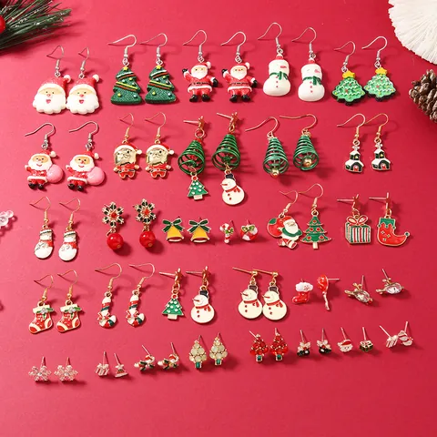 Christmas Stud Earrings Santa Claus Snowman Xmas Tree Reindeer Alloy Enamel Rhinestone Festive Holiday Party Jewelry Gift For Women
