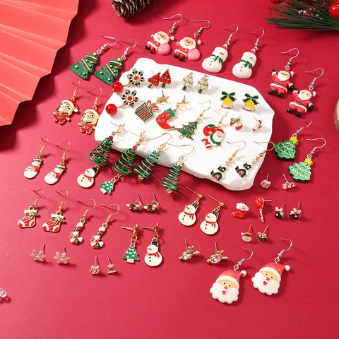 Christmas Stud Earrings Santa Claus Snowman Xmas Tree Reindeer Alloy Enamel Rhinestone Festive Holiday Party Jewelry Gift For Women