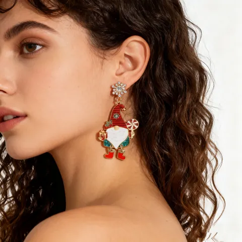 Christmas Alloy Rhinestone Earrings Santa Claus Snowflake Candy Cane Letter H Holiday Party Jewelry For Women Gift
