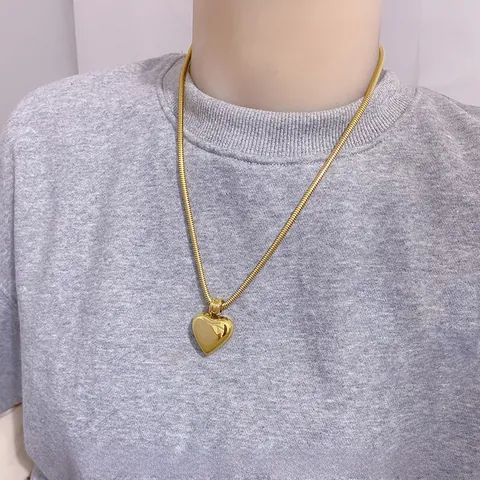 Women Titanium Steel Heart Pendant Necklace Gold Silver Plated Zirconia Water Drop Minimalist Snake Chain Jewelry Accessories