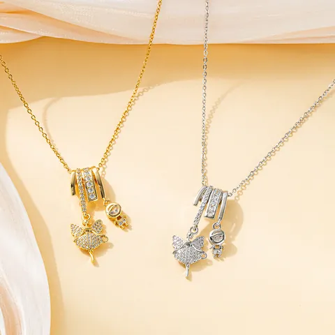 Fashion Shiny Fairy Astronaut Pendant Necklace Copper Zircon Inlaid Gold Silver Plated Jewelry For Women Girls Party Gift