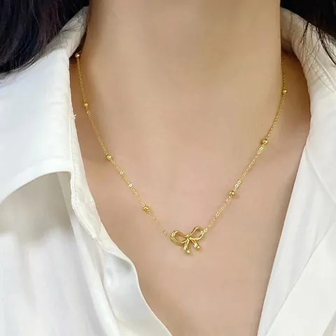 Titanium Steel Bowknot Pendant Necklace For Women Gold Silver Plated Minimalist Bead Chain Butterfly Fashion Jewelry Gift