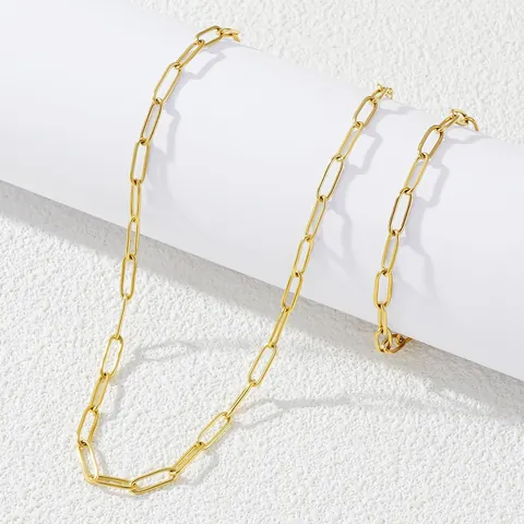 Ensemble Collier Et Bracelet En Acier Inoxydable Plaqué Or 18K Chaîne Trombone Pour Femmes Hommes Hip Hop Bijoux Géométriques