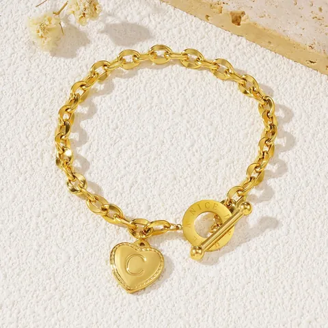 Trendy Roestvrij Staal Verguld Hart Initiaal Armband Voor Dames Heren 26 Letters Grote Ketting Kapittel Sluiting Gepersonaliseerde Sieraden Cadeau