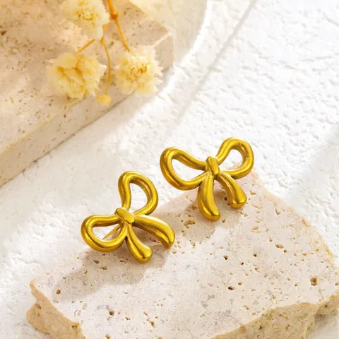 Stainless Steel Bowknot Pendant Necklace Bracelet And Stud Earrings For Women Gold Silver Plated Elegant Fashion Jewelry