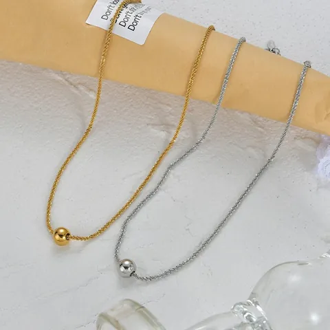 Minimalist Titanium Steel Gypsophila Chain Necklace With Polished Round Bead Pendant Gold Silver Plated Jewelry For Women Daily Wear