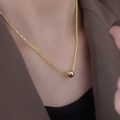 Minimalist Titanium Steel Gypsophila Chain Necklace With Polished Round Bead Pendant Gold Silver Plated Jewelry For Women Daily Wear