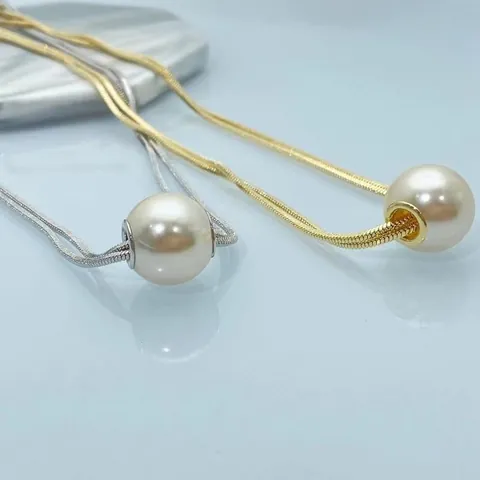 French Double Layer Snake Chain Necklace With Large Shell Artificial Pearl Pendant Titanium Steel Clavicle Chain For Women Jewelry