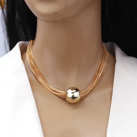 Exaggerated Multi Layer Alloy Chain Necklace For Women Gold Silver Plated Polished Large Ball Pendant Hip Hop Clavicle Necklace Fashion Jewelry
