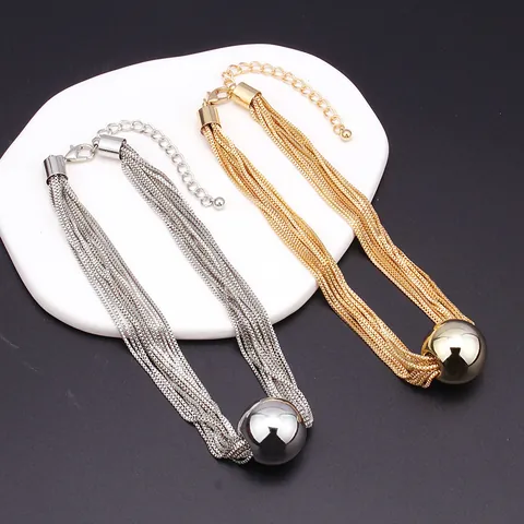 Exaggerated Multi Layer Alloy Chain Necklace For Women Gold Silver Plated Polished Large Ball Pendant Hip Hop Clavicle Necklace Fashion Jewelry