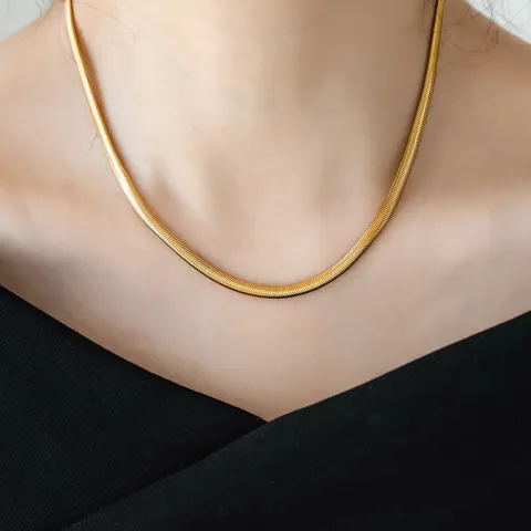 Collier Minimaliste en Acier Inoxydable Chaîne d'Os de Serpent Plaqué Or 18K Chaîne de Clavicule Réglable pour Femme Bijoux
