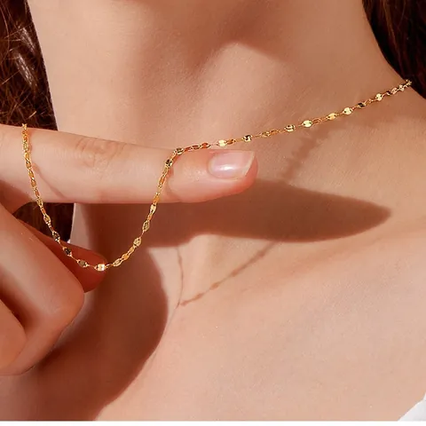 Minimalist Stainless Steel Lip Chain Necklace For Women Gold Rose Gold Silver Flat O-Link Adjustable Necklace Fashion Jewelry