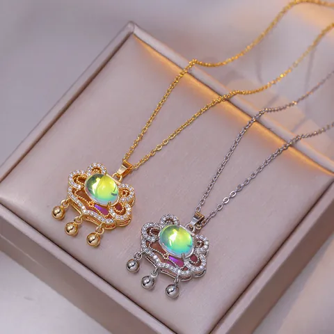 New Chinese Ruyi Peace Lock Pendant Necklace For Women Titanium Steel Copper Zirconia Long Life Lock Clavicle Chain Jewelry