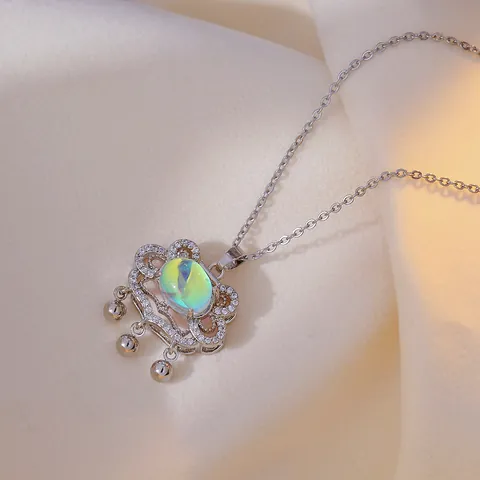 New Chinese Ruyi Peace Lock Pendant Necklace For Women Titanium Steel Copper Zirconia Long Life Lock Clavicle Chain Jewelry