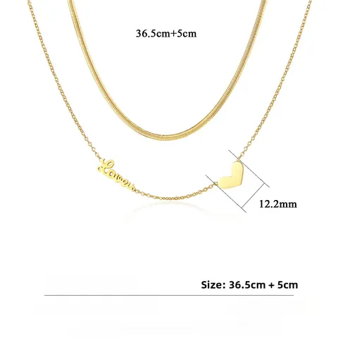 Double Layer Titanium Steel Heart Necklace For Women Gold Silver Plated Snake Chain Love Letter Pendant Clavicle Chain Fashion Jewelry