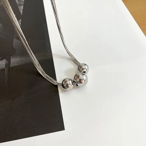 Titanium Steel Round Bead Pendant Necklace For Women Gold Silver Plated Multilayer Snake Chain Minimalist Fashion Jewelry