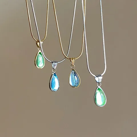 French Vintage Water Drop Pendant Necklace Titanium Steel Glass Crystal Teardrop Choker For Women Elegant Jewelry Gift