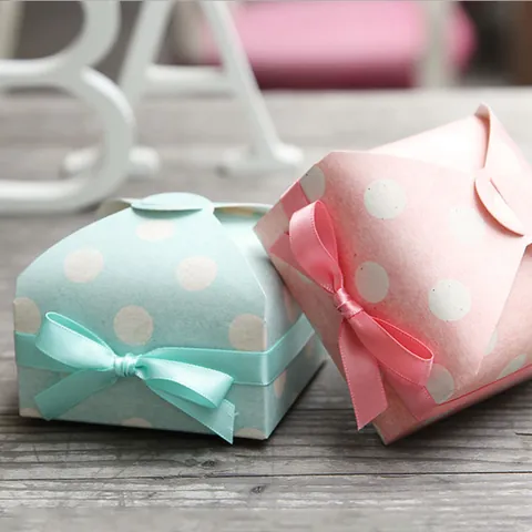 Caja de Regalo de Cartón Cuadrada Estilo Coreano con Lunares y Lazo para Dulces de Boda Jabón Artesanal Embalaje Pequeño