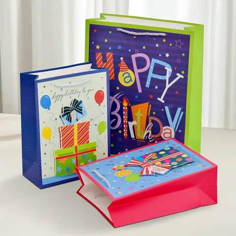 Sacchetto Regalo Compleanno Cartone Animato Con Motivo Luccicante Borsa di Carta Multidimensione per Feste Bambini Torta Palloncino
