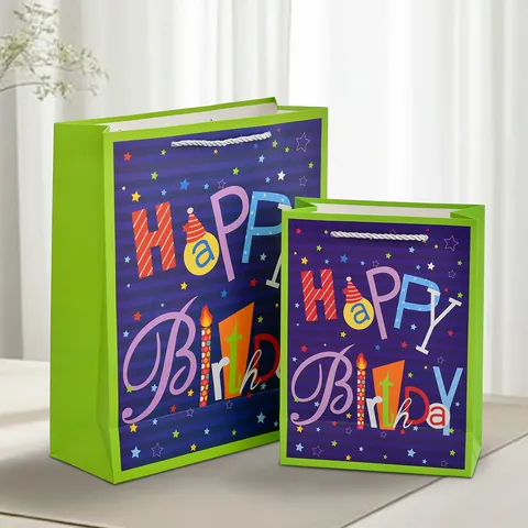 Χάρτινη Τσάντα Δώρου Happy Birthday Με 3D Αυτοκόλλητο Χρυσόσκονη Κινούμενα Σχέδια Τσάντα Χειρός για Πάρτι Πολλά Μεγέθη