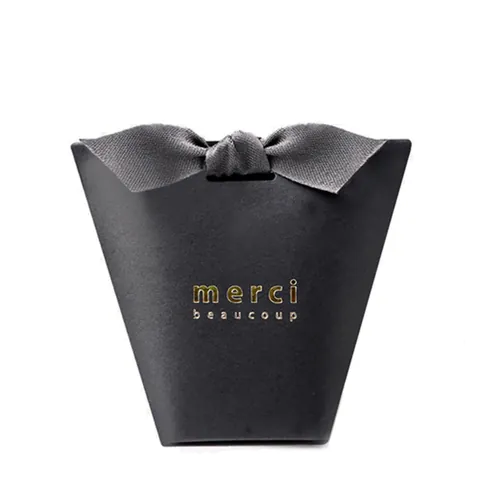 Boîte Cadeau en Papier Minimaliste Coréen Avec Estampage Or et Nœud Papillon Merci Beaucoup Pochette Bonbons Saint Valentin
