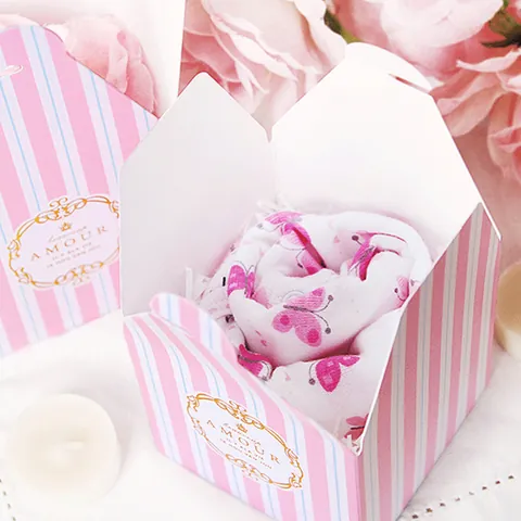 Elegante Scatola Regalo In Carta A Righe Con Fiocco In Raso Doratura Scritta Amour Per Matrimonio Festa Caramelle Sciarpa Calze Scatola Di Imballaggio