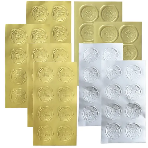 Vintage Gold Silver Wax Seal Look Stickers Embossed Rose Labels For Gift Wrapping Wedding Bakery Sealing Decoration Labels