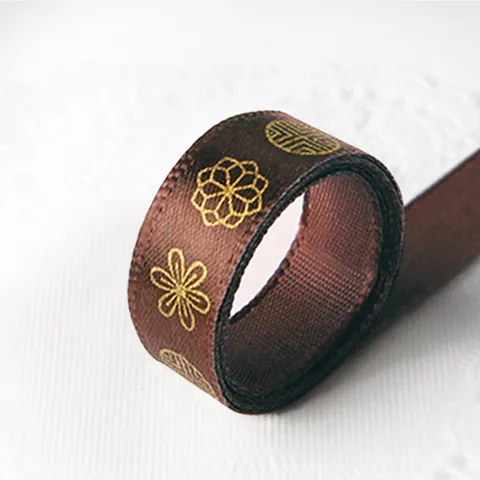 Gold Stamping Satin Ribbon Polyester Webbing For Gift Box Wrapping DIY Traditional Geometric Pattern Decorative Ribbon