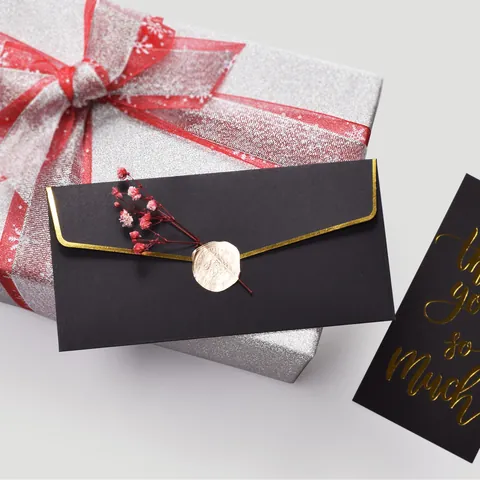 Black Greeting Card With Envelope Gold Foil Stamping Thank You So Much Business Birthday Holiday Elegant Message Card