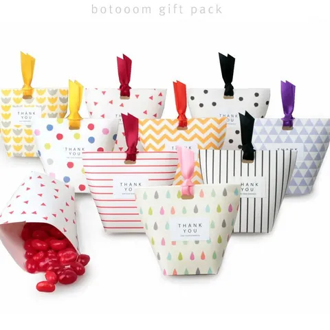 Korean Style Creative Small Paper Gift Box Foldable Candy Box With Ribbon For Wedding Party Sweet Mini Packaging Box