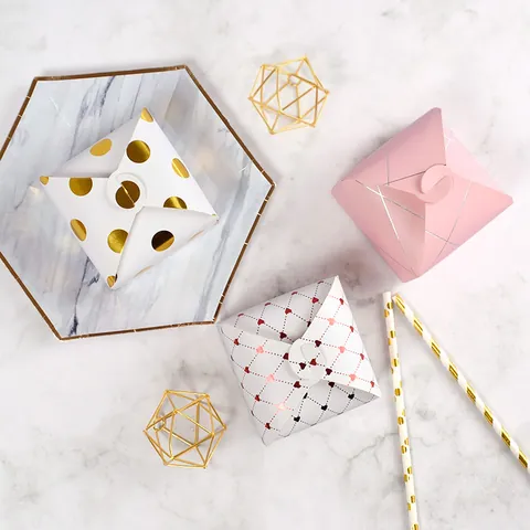 Square Bronzing Paper Gift Boxes Gold Polka Dot Wedding Candy Box High End Souvenir Packaging Box For Party Favor Birthday