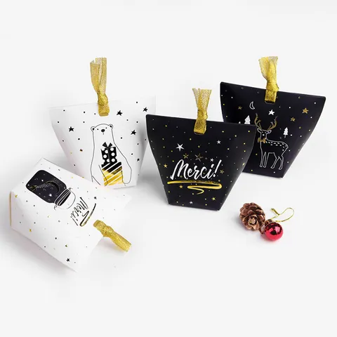 Koreanischer Stil Goldprägung Papier Geschenkbox Mit Band Für Hochzeit Weihnachten Party Süßigkeiten Kekse Verpackung Merci Muster