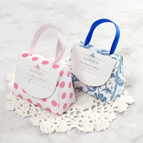 Mini Caja de Regalo de Papel con Forma de Bolso con Asa de Cinta de Satén Elegante Caja de Embalaje para Pintalabios Caja de Recuerdos de Boda para Caramelos Joyería