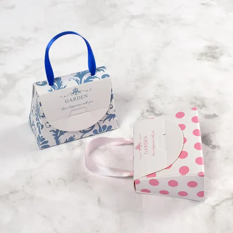Mini Caja de Regalo de Papel con Forma de Bolso con Asa de Cinta de Satén Elegante Caja de Embalaje para Pintalabios Caja de Recuerdos de Boda para Caramelos Joyería