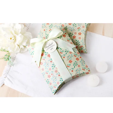 Kleine Papier Kissen Geschenkbox Mit Band Für Schmuck Verpackung Süßigkeiten Schal Pastorellen Stil Hochzeit Party Box