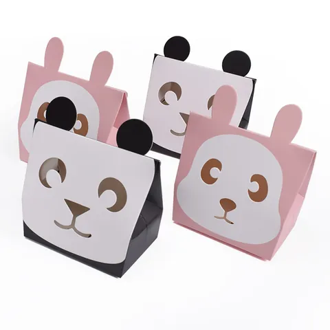 Cartoon Animal Rabbit Panda Candy Gift Box Foldable White Cardboard Biscuit Packaging Box For Birthday Party Wedding Favor